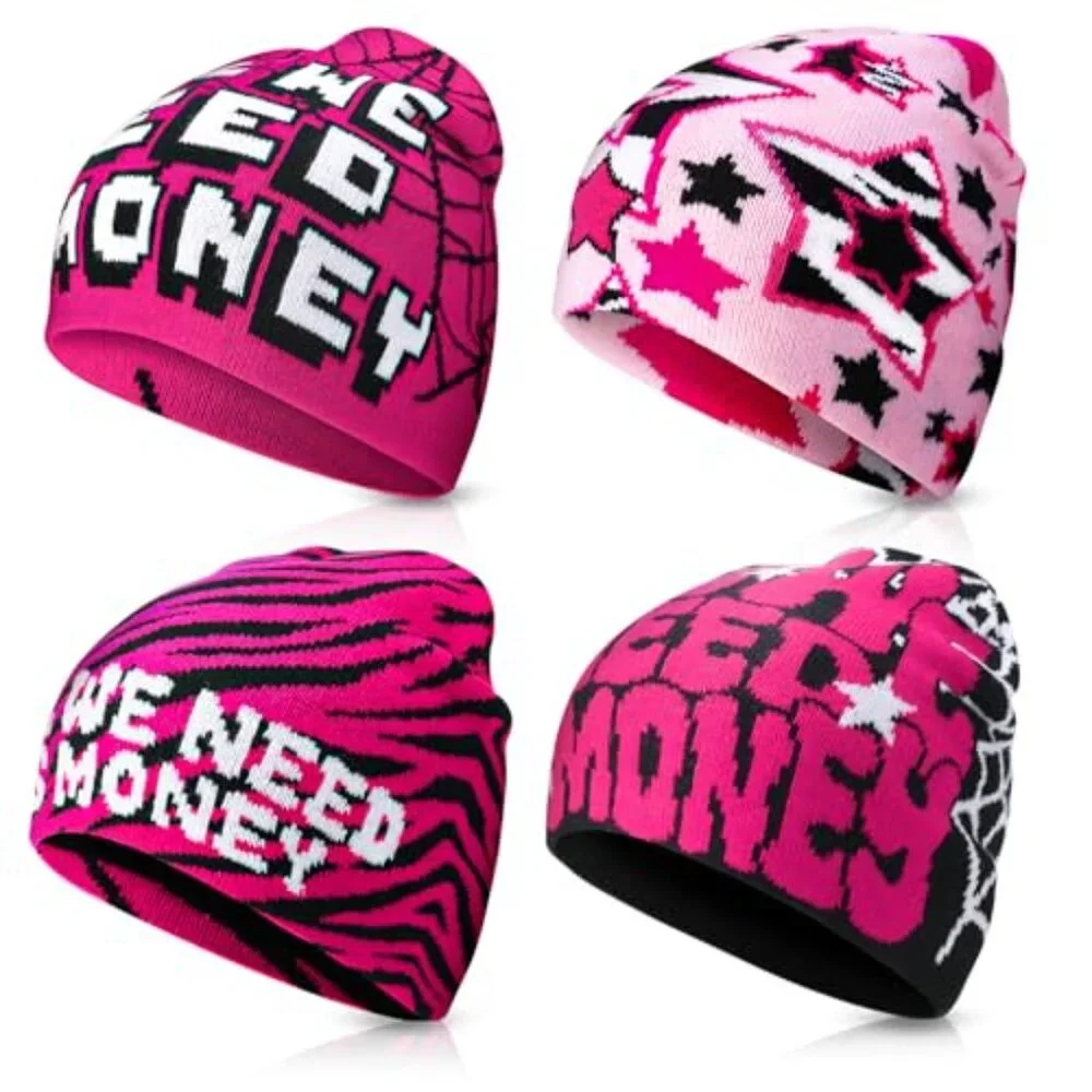 Y2K Spider Web Beanie Set Acrylic Knit Unisex Streetwear Casual Hats_3